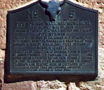 [Pipe Spring NM dedication plaque]