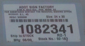 [ADOT sign factory sticker]